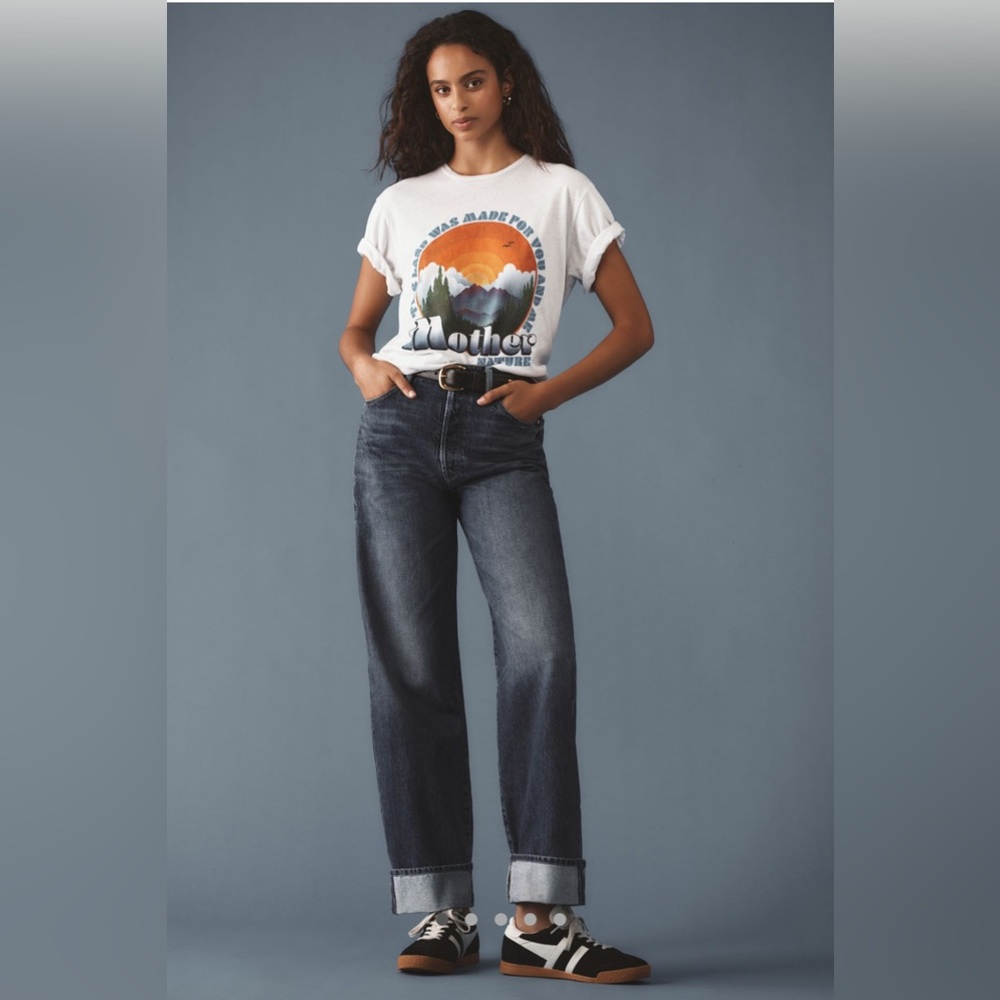 NWT Anthropologie MOTHER Spitfire Nerdy Cuff High-Rise Relaxed-Leg Jean 29P